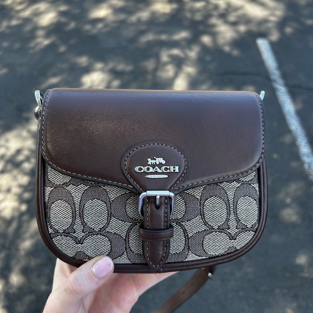Coach Signature Brown and Cream Crossbody Bag